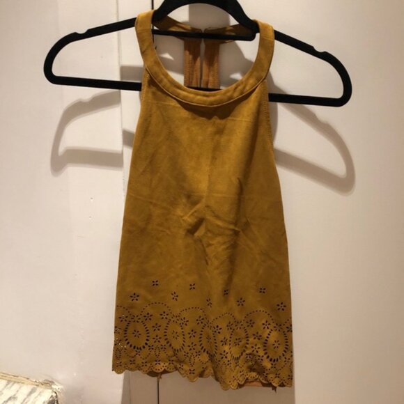 Zara Brown Halter Top Eyelet Detail Faux Suede Look Button Closure Size Small - Picture 1 of 5